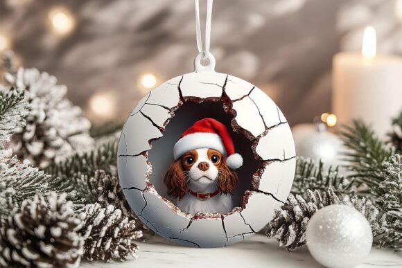 3D Cavalier King Dog Xmas Ornament PNG