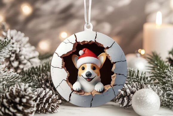 3D Crack Hole Corgi Dog Xmas Ornament: A Unique Addition to Your Holiday Decor
