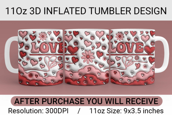 3D Love Tumbler Mug Design Wrap