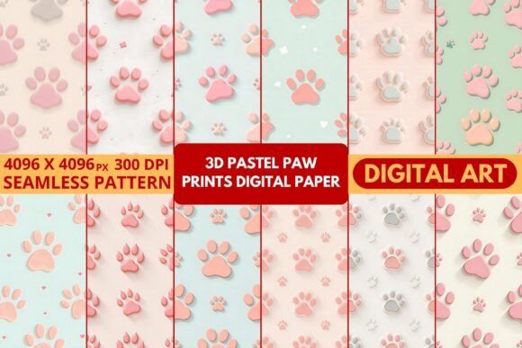 3D Pastel Paw Prints Digital Paper: A Versatile and Adorable Design Solution