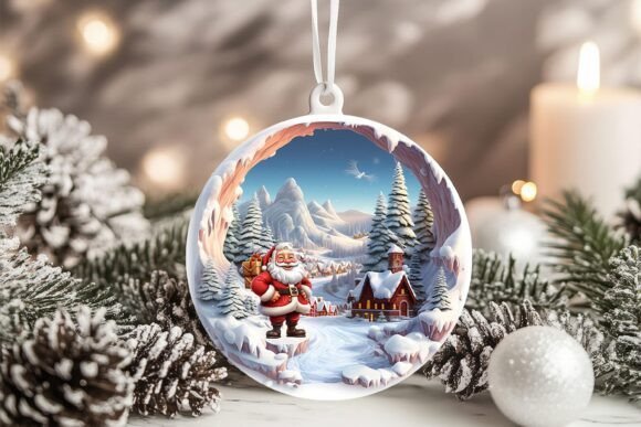 3D Santa Claus Xmas Circle Ornament PNG: A Versatile Christmas Decor Option