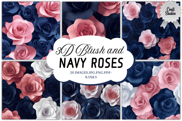 Discover the Versatility of 3D Blush and Navy Roses Digital Paper