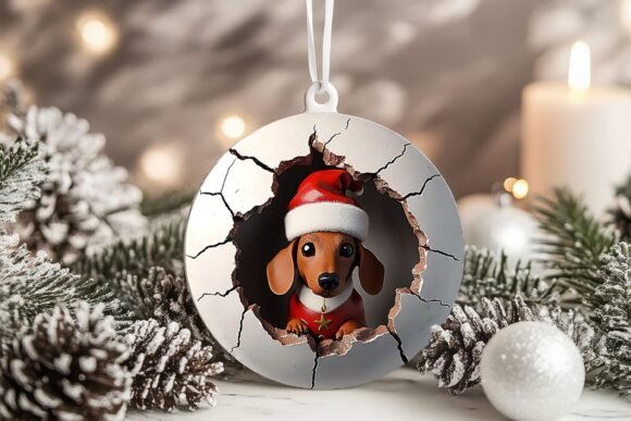 Enhance Your Christmas Decor with 3D Dachshund Dog Xmas Ornament PNG