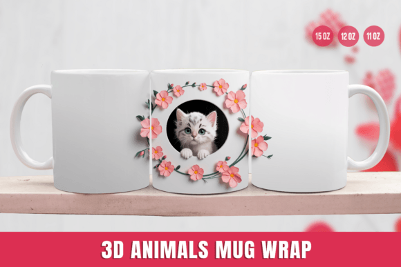 Transform Your Mug with 3D Cat Animal Mug Wrap