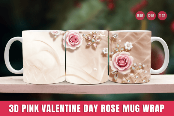 Transform Your Mug with 3D Red and White Roses Mug Wrap