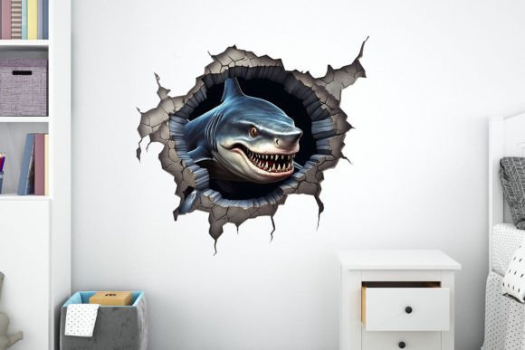 Transform Your Space with the 3D Shark Cracked Hole Sticker