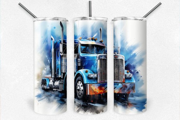 Transform Your Tumbler with a 3D Semi Truck Wrap, Blue Truck Edition