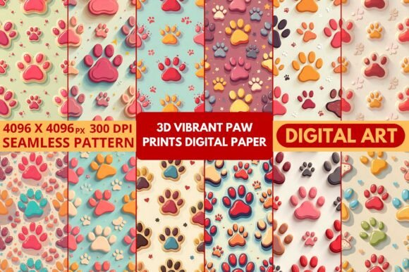 Unlocking Creativity with 3D Vibrant Paw Prints Digital Paper