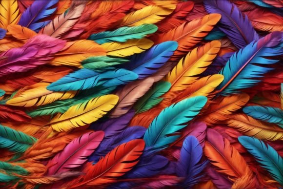 Vibrant Rainbow Feather Background for Creative Projects